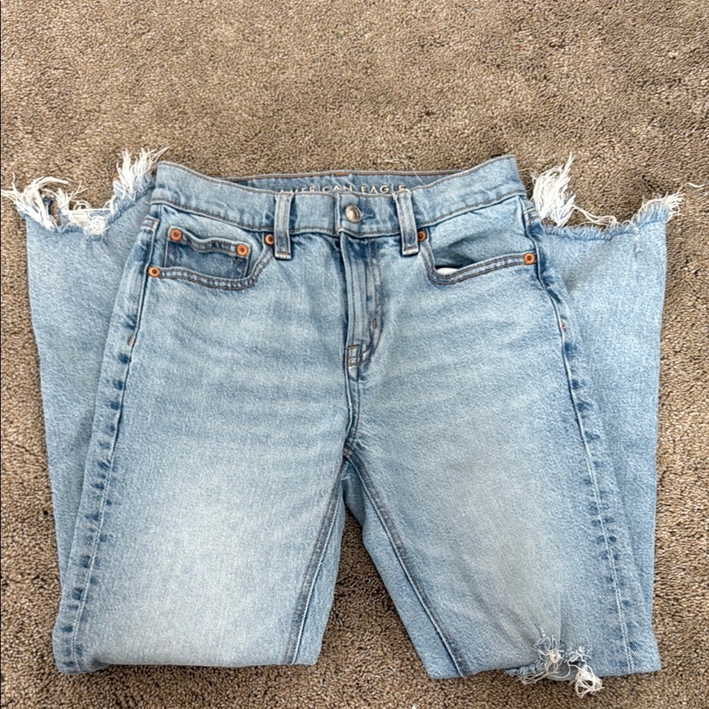 Short Size 0 Distressed Light Blue Jeans